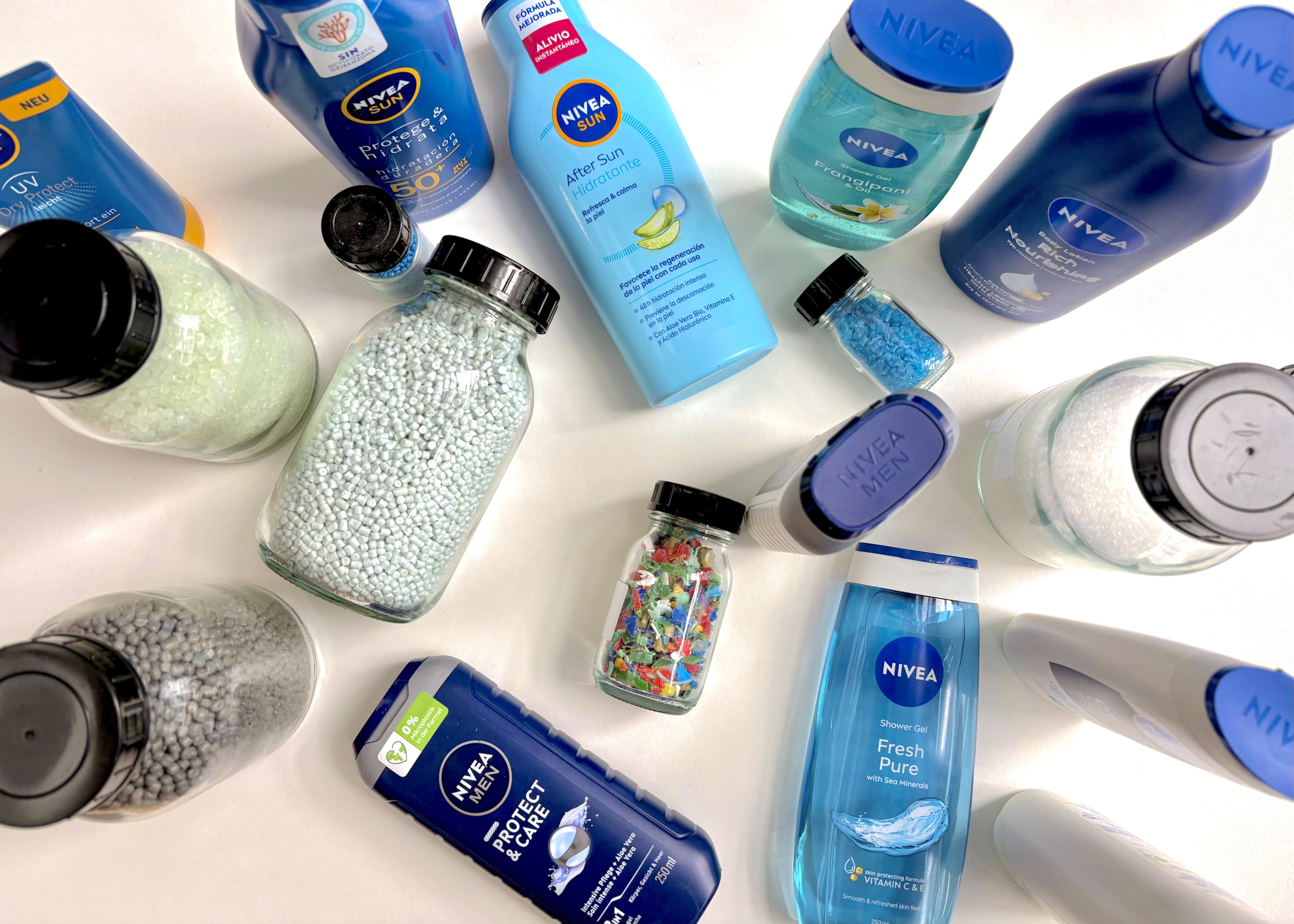 NIVEA personal care and sun care products arranged