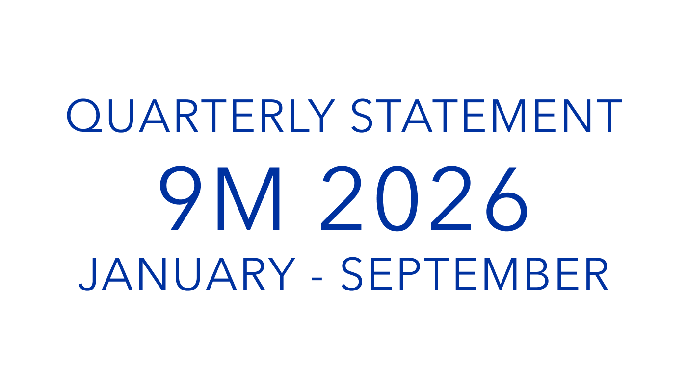 White title label with a thin border and blue text reading "QUARTERLY STATEMENT 9M 2026 JANUARY - SEPTEMBER."